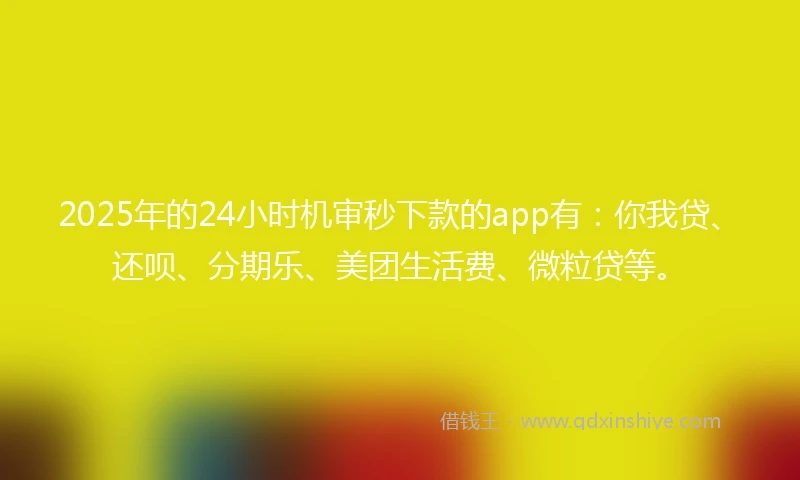2025年的24小时机审秒下款的app有：你我贷、还呗、分期乐、美团生活费、微粒贷等。