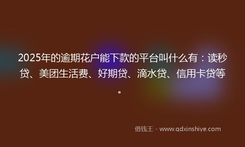 2025年的逾期花户能下款的平台叫什么有：读秒贷、美团生活费、好期贷、滴水贷、信用卡贷等。