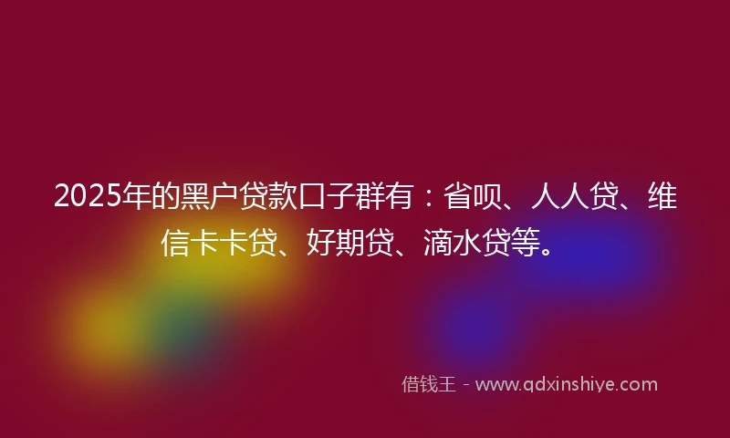 2025年的黑户贷款口子群有：省呗、人人贷、维信卡卡贷、好期贷、滴水贷等。