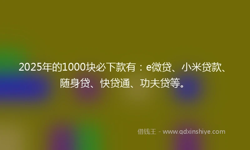 2025年的1000块必下款有：e微贷、小米贷款、随身贷、快贷通、功夫贷等。
