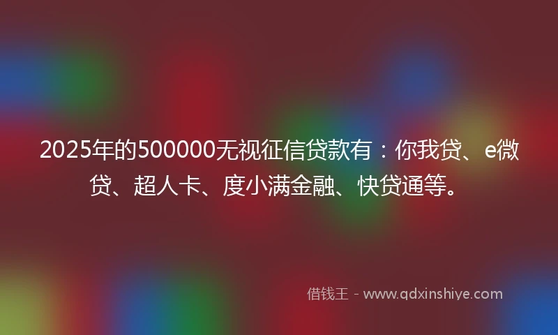 2025年的500000无视征信贷款有：你我贷、e微贷、超人卡、度小满金融、快贷通等。