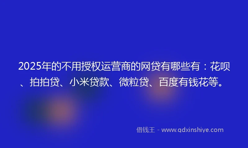 2025年的不用授权运营商的网贷有哪些有：花呗、拍拍贷、小米贷款、微粒贷、百度有钱花等。