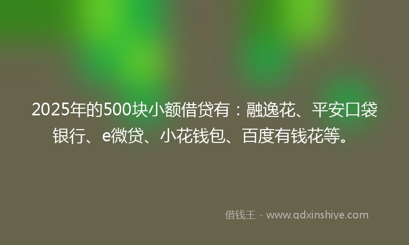 2025年的500块小额借贷有：融逸花、平安口袋银行、e微贷、小花钱包、百度有钱花等。