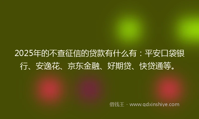 2025年的不查征信的贷款有什么有:平安口袋银行、安逸花、京东金融、好期贷、快贷通等。