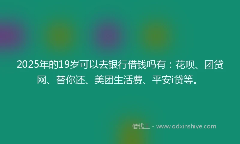 2025年的19岁可以去银行借钱吗有:花呗、团贷网、替你还、美团生活费、平安i贷等。