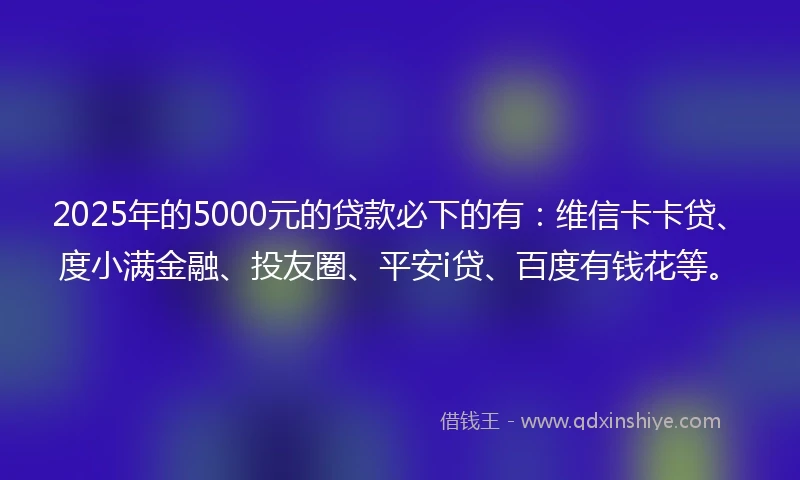 2025年的5000元的贷款必下的有:维信卡卡贷、度小满金融、投友圈、平安i贷、百度有钱花等。