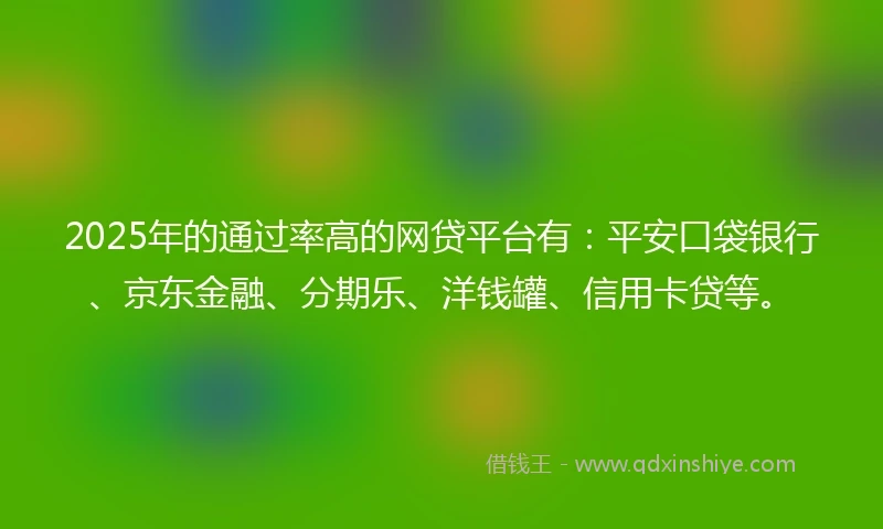 2025年的通过率高的网贷平台有：平安口袋银行、京东金融、分期乐、洋钱罐、信用卡贷等。