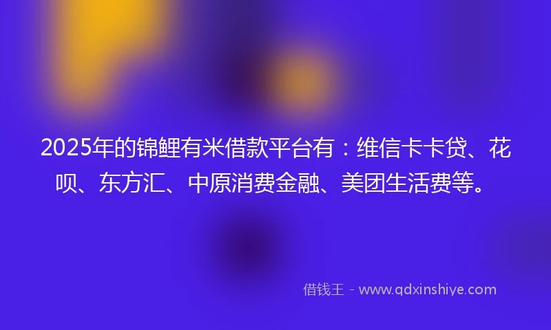 2025年的锦鲤有米借款平台有：维信卡卡贷、花呗、东方汇、中原消费金融、美团生活费等。