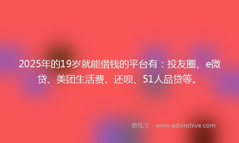 2025年的19岁就能借钱的平台有：投友圈、e微贷、美团生活费、还呗、51人品贷等。