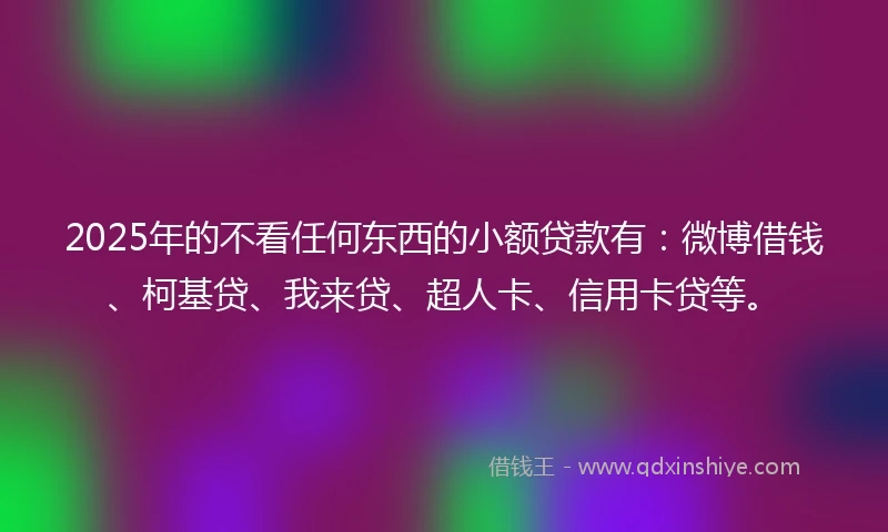 2025年的不看任何东西的小额贷款有：微博借钱、柯基贷、我来贷、超人卡、信用卡贷等。