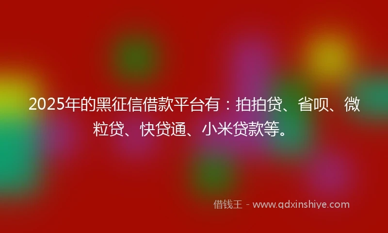 2025年的黑征信借款平台有：拍拍贷、省呗、微粒贷、快贷通、小米贷款等。