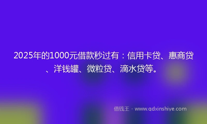 2025年的1000元借款秒过有：信用卡贷、惠商贷、洋钱罐、微粒贷、滴水贷等。