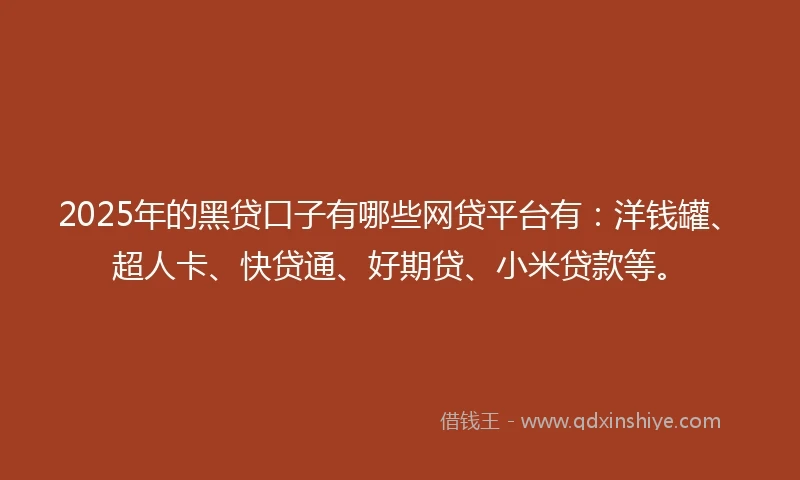 2025年的黑贷口子有哪些网贷平台有：洋钱罐、超人卡、快贷通、好期贷、小米贷款等。