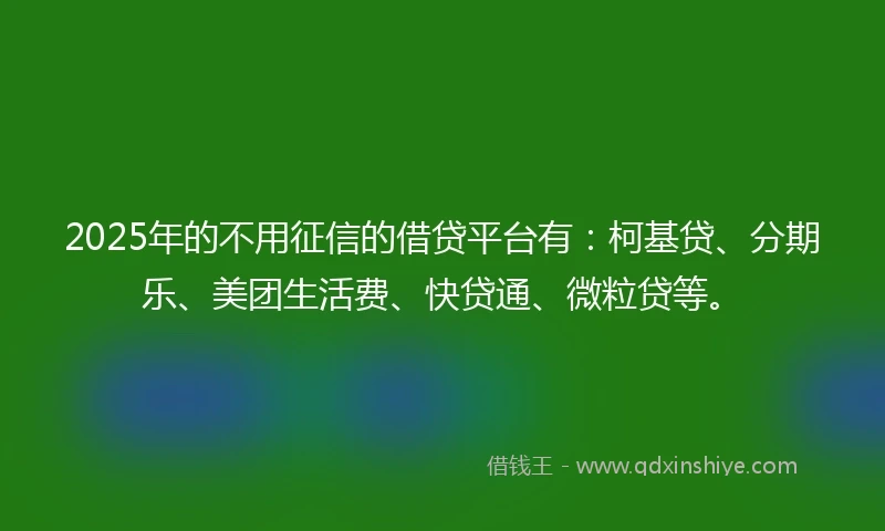 2025年的不用征信的借贷平台有：柯基贷、分期乐、美团生活费、快贷通、微粒贷等。