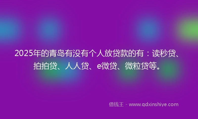 2025年的青岛有没有个人放贷款的有：读秒贷、拍拍贷、人人贷、e微贷、微粒贷等。
