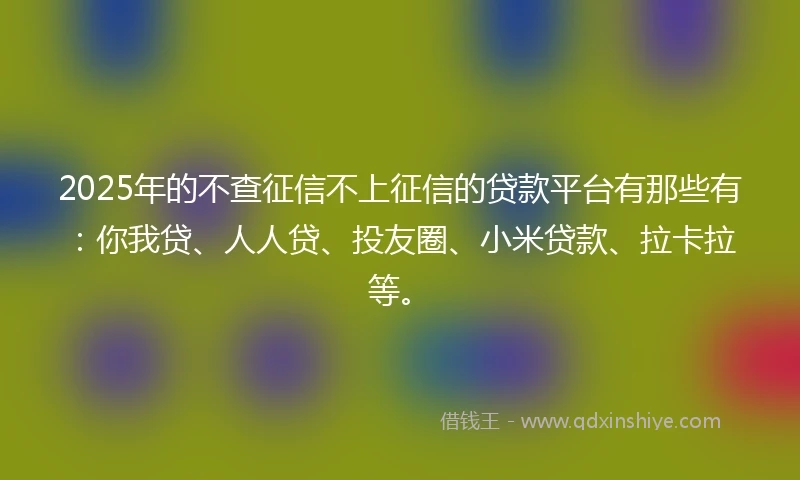 2025年的不查征信不上征信的贷款平台有那些有：你我贷、人人贷、投友圈、小米贷款、拉卡拉等。