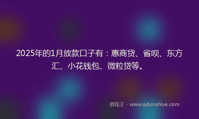 2025年的1月放款口子有：惠商贷、省呗、东方汇、小花钱包、微粒贷等。
