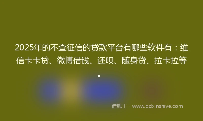 2025年的不查征信的贷款平台有哪些软件有：维信卡卡贷、微博借钱、还呗、随身贷、拉卡拉等。