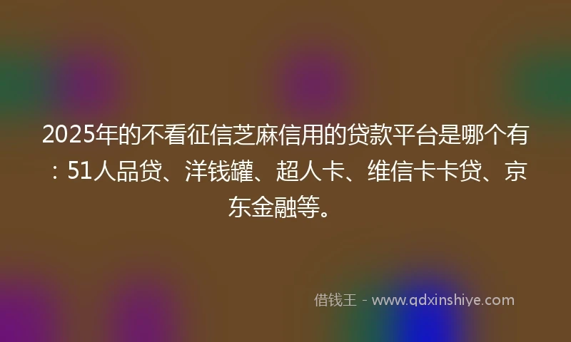 2025年的不看征信芝麻信用的贷款平台是哪个有:51人品贷、洋钱罐、超人卡、维信卡卡贷、京东金融等。