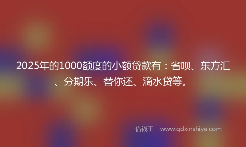 2025年的1000额度的小额贷款有：省呗、东方汇、分期乐、替你还、滴水贷等。