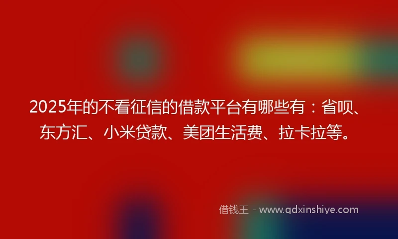 2025年的不看征信的借款平台有哪些有：省呗、东方汇、小米贷款、美团生活费、拉卡拉等。