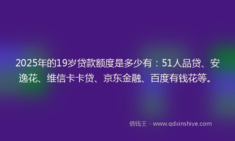 2025年的19岁贷款额度是多少有：51人品贷、安逸花、维信卡卡贷、京东金融、百度有钱花等。