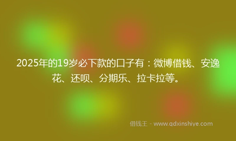 2025年的19岁必下款的口子有：微博借钱、安逸花、还呗、分期乐、拉卡拉等。