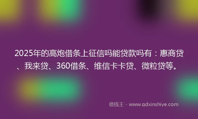 2025年的高炮借条上征信吗能贷款吗有：惠商贷、我来贷、360借条、维信卡卡贷、微粒贷等。