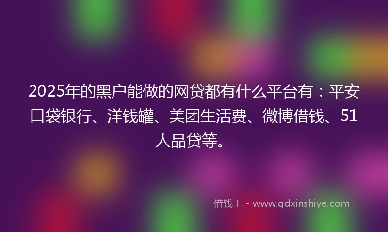 2025年的黑户能做的网贷都有什么平台有：平安口袋银行、洋钱罐、美团生活费、微博借钱、51人品贷等。