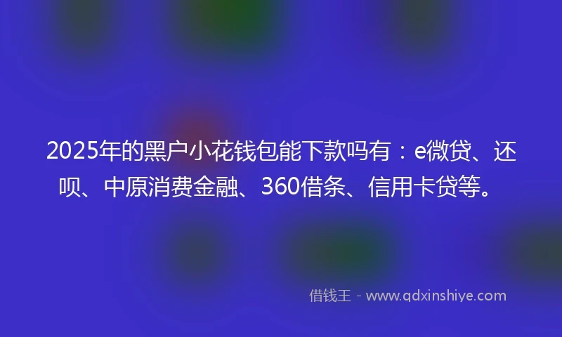2025年的黑户小花钱包能下款吗有：e微贷、还呗、中原消费金融、360借条、信用卡贷等。