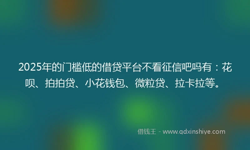 2025年的门槛低的借贷平台不看征信吧吗有：花呗、拍拍贷、小花钱包、微粒贷、拉卡拉等。