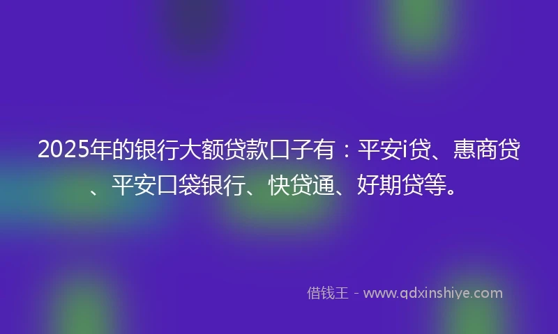 2025年的银行大额贷款口子有：平安i贷、惠商贷、平安口袋银行、快贷通、好期贷等。