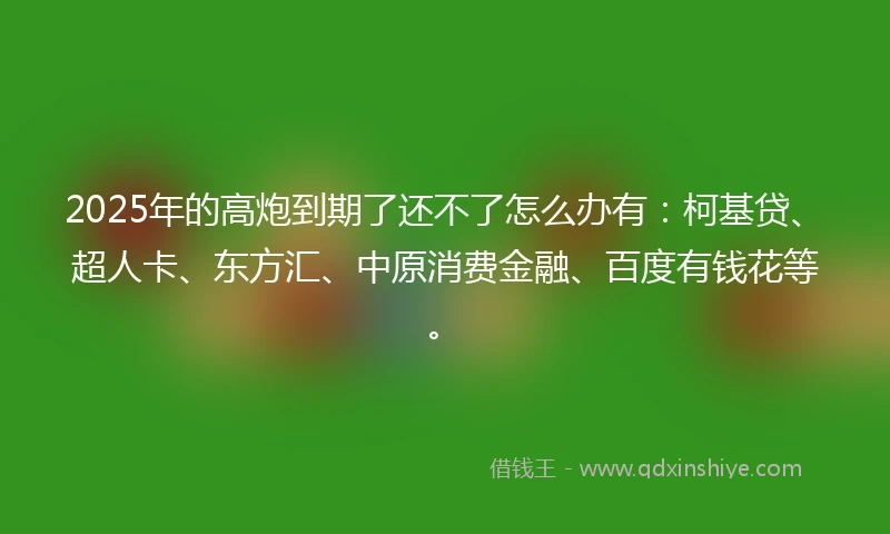 2025年的高炮到期了还不了怎么办有：柯基贷、超人卡、东方汇、中原消费金融、百度有钱花等。
