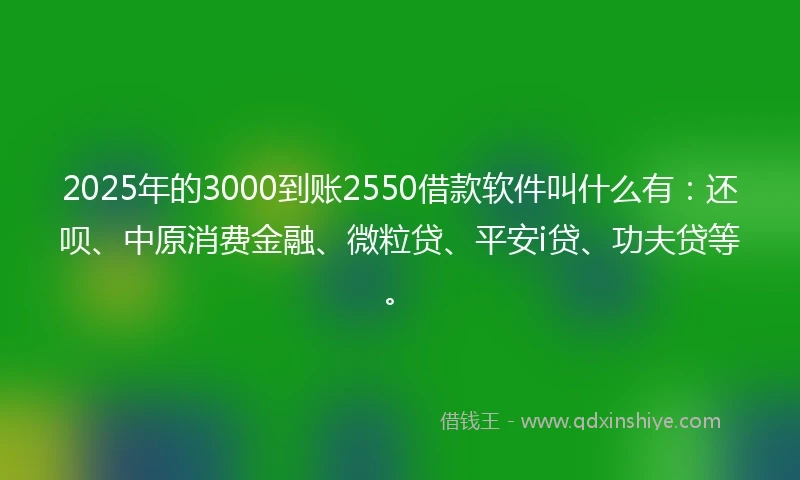 2025年的3000到账2550借款软件叫什么有：还呗、中原消费金融、微粒贷、平安i贷、功夫贷等。