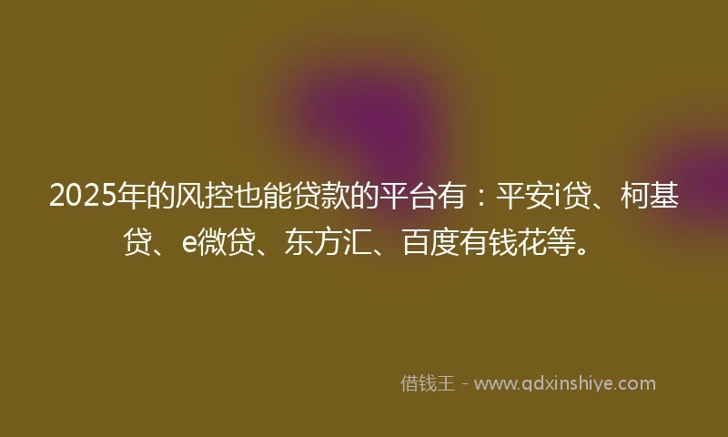 2025年的风控也能贷款的平台有：平安i贷、柯基贷、e微贷、东方汇、百度有钱花等。