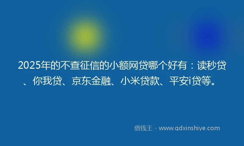 2025年的不查征信的小额网贷哪个好有：读秒贷、你我贷、京东金融、小米贷款、平安i贷等。