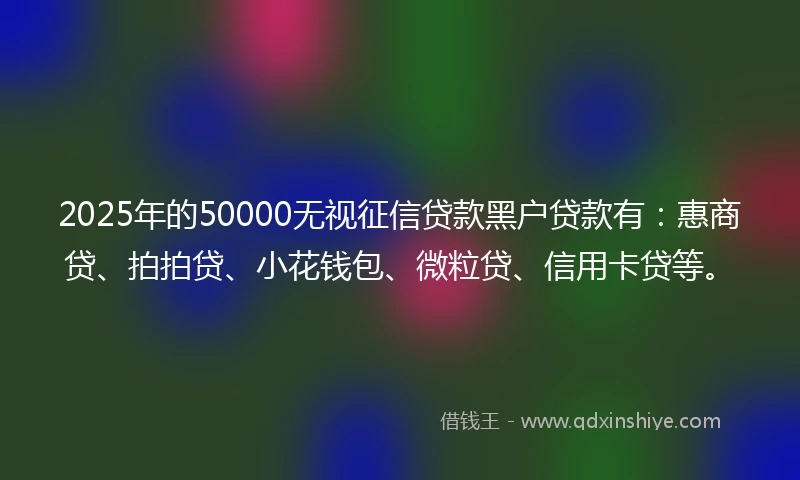 2025年的50000无视征信贷款黑户贷款有：惠商贷、拍拍贷、小花钱包、微粒贷、信用卡贷等。