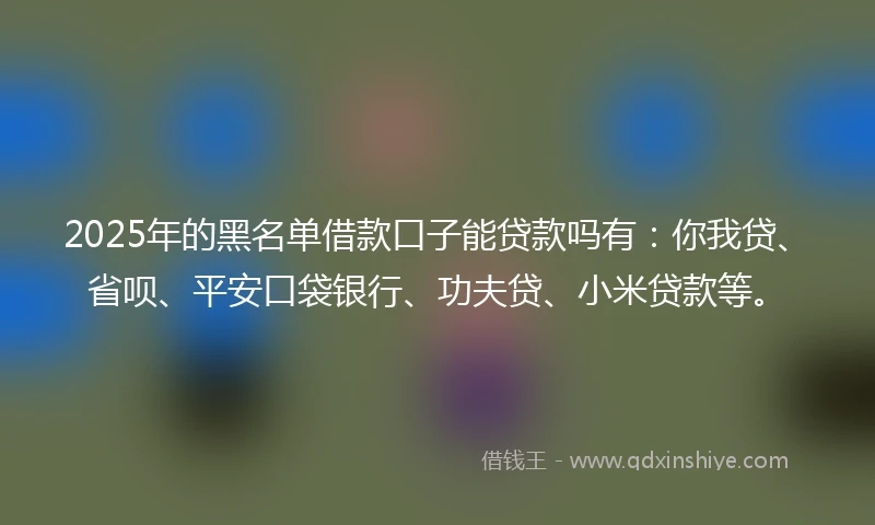 2025年的黑名单借款口子能贷款吗有：你我贷、省呗、平安口袋银行、功夫贷、小米贷款等。