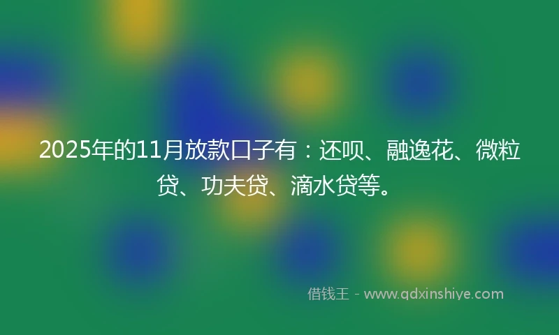2025年的11月放款口子有:还呗、融逸花、微粒贷、功夫贷、滴水贷等。