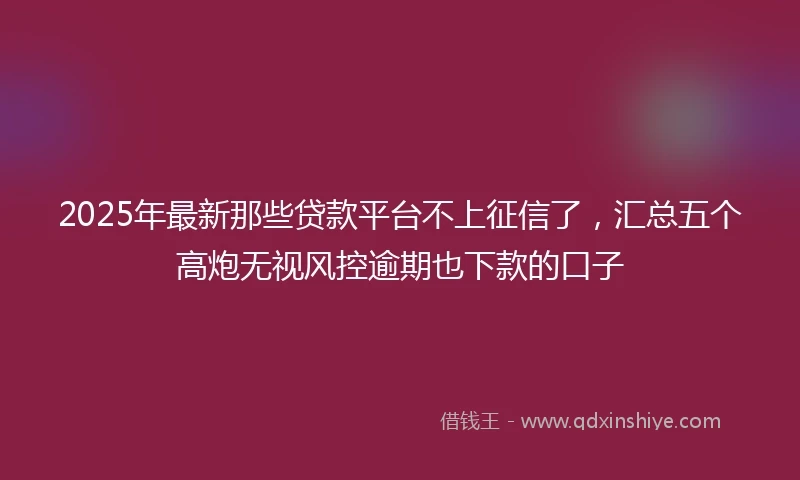 2025年最新那些贷款平台不上征信了，汇总五个高炮无视风控逾期也下款的口子
