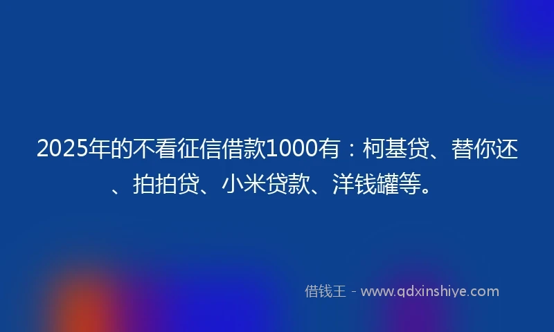 2025年的不看征信借款1000有：柯基贷、替你还、拍拍贷、小米贷款、洋钱罐等。