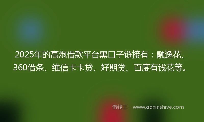 2025年的高炮借款平台黑口子链接有：融逸花、360借条、维信卡卡贷、好期贷、百度有钱花等。