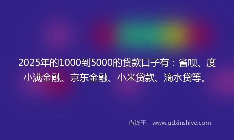 2025年的1000到5000的贷款口子有：省呗、度小满金融、京东金融、小米贷款、滴水贷等。