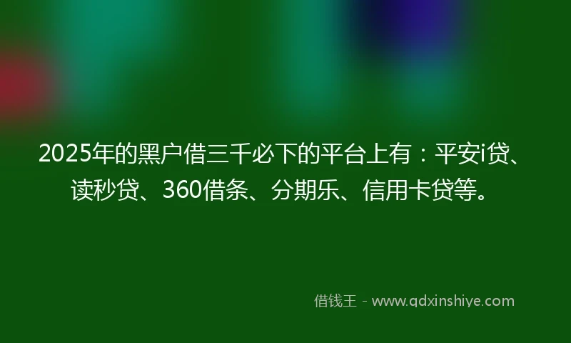 2025年的黑户借三千必下的平台上有：平安i贷、读秒贷、360借条、分期乐、信用卡贷等。