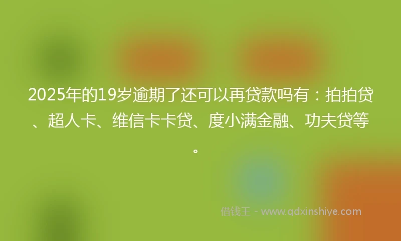 2025年的19岁逾期了还可以再贷款吗有：拍拍贷、超人卡、维信卡卡贷、度小满金融、功夫贷等。