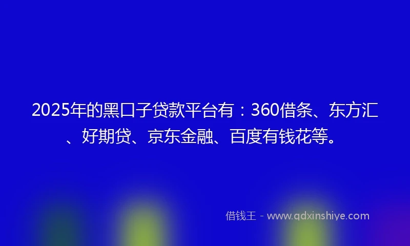 2025年的黑口子贷款平台有：360借条、东方汇、好期贷、京东金融、百度有钱花等。
