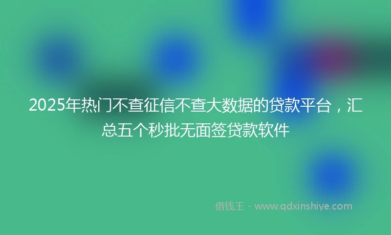 2025年热门不查征信不查大数据的贷款平台，汇总五个秒批无面签贷款软件