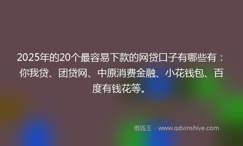 2025年的20个最容易下款的网贷口子有哪些有:你我贷、团贷网、中原消费金融、小花钱包、百度有钱花等。