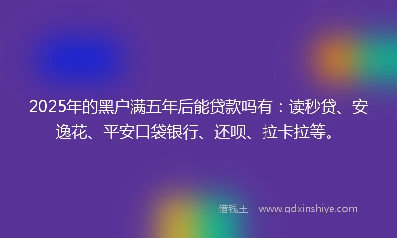 2025年的黑户满五年后能贷款吗有：读秒贷、安逸花、平安口袋银行、还呗、拉卡拉等。