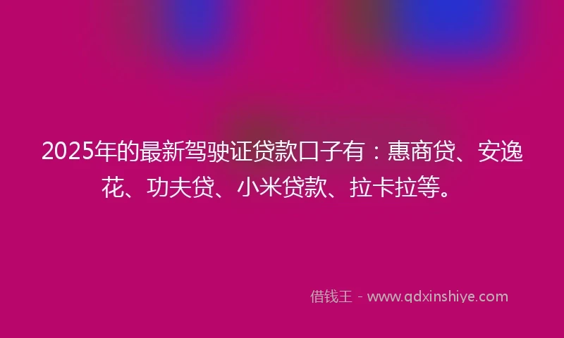 2025年的最新驾驶证贷款口子有：惠商贷、安逸花、功夫贷、小米贷款、拉卡拉等。